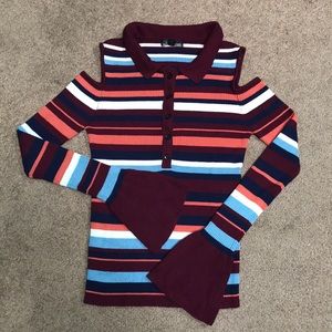 Striped cold shoulder sweater